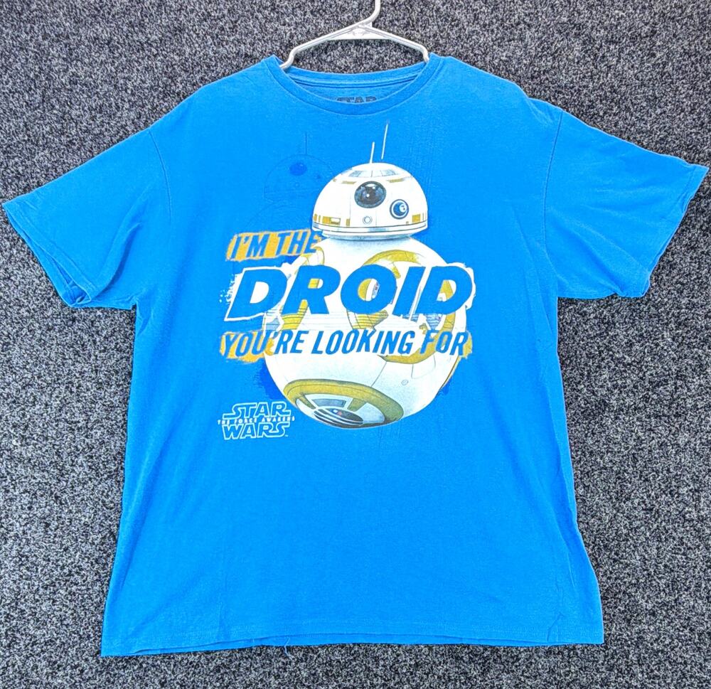 Star Wars BB-8 Men's Blue Graphic Logo Crew Neck Short Sleeve Cotton Knit Tee L